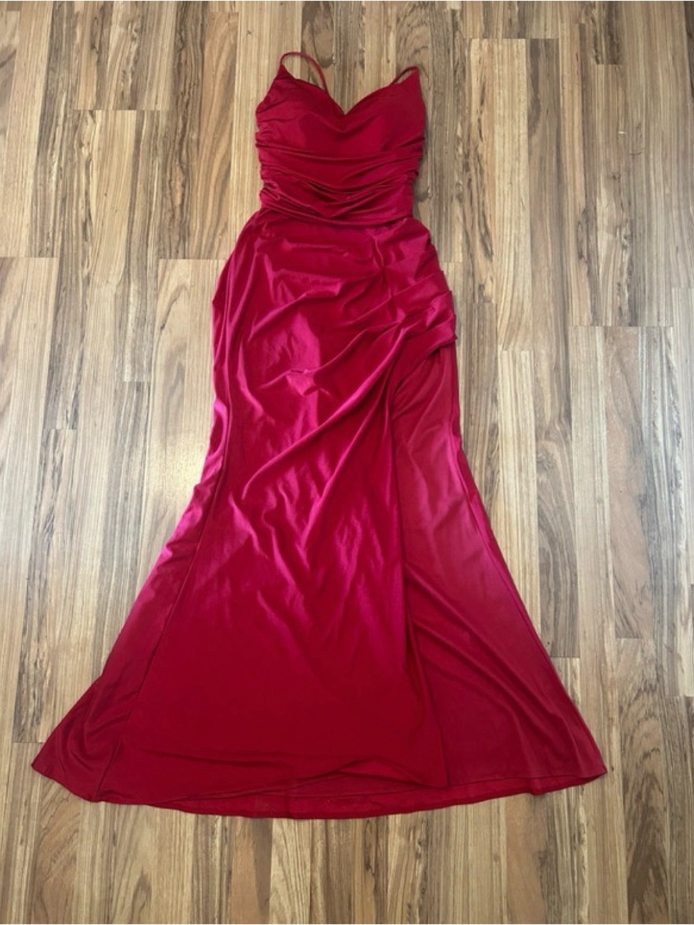 Satin Red Spaghetti-Strap Prom Dress
